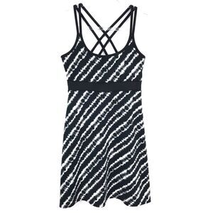 Soybu Black Gray Tie Dye Design Strappy Fit and Flare Dress Small